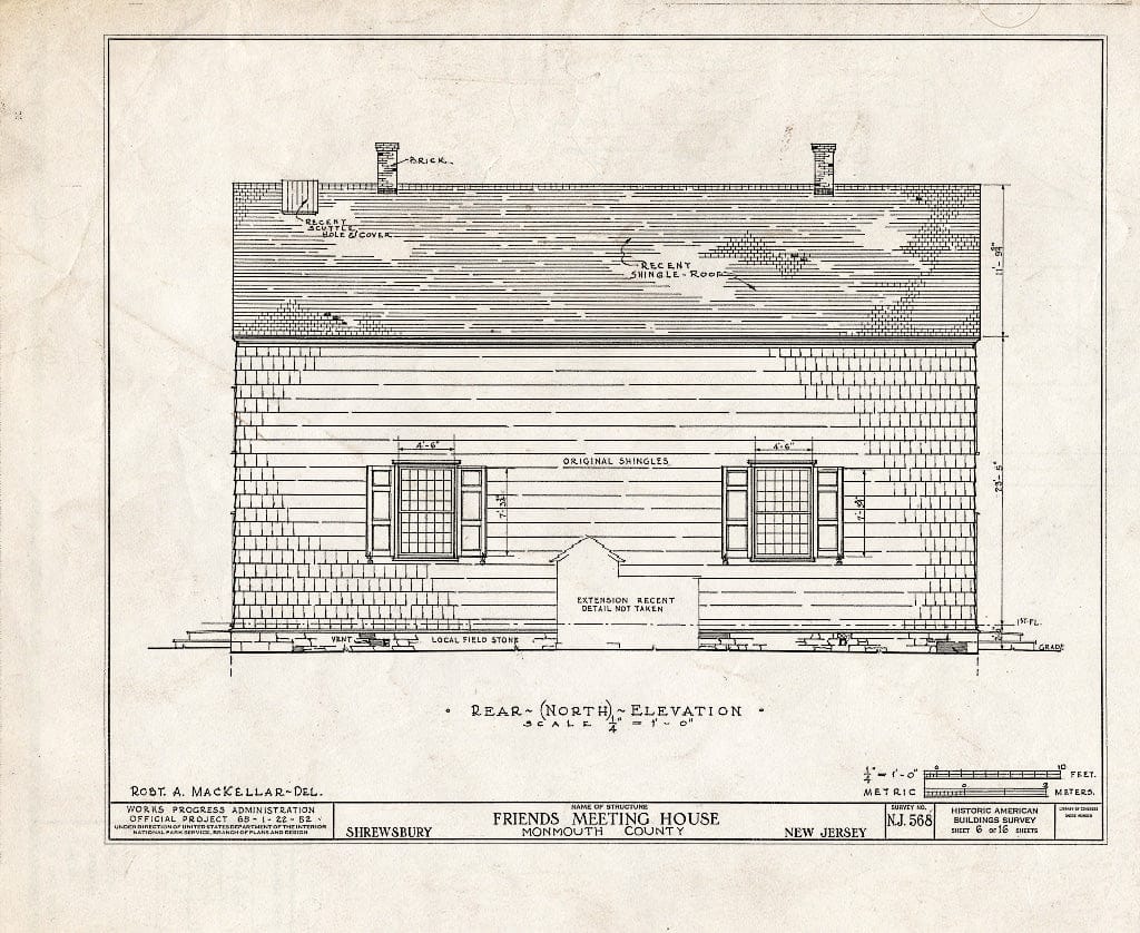 Blueprint HABS NJ,13-Shrew,2- (Sheet 6 of 16) - Friends Meetinghouse, Sycamore Avenue, Shrewsbury, Monmouth County, NJ