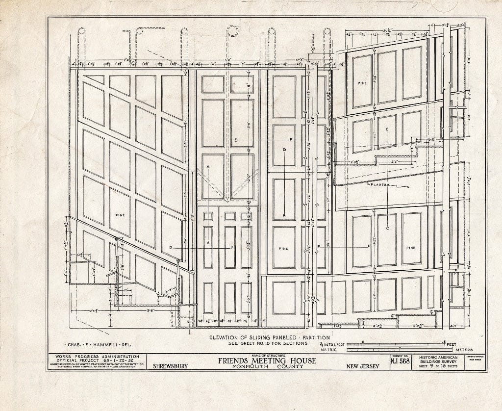 Blueprint HABS NJ,13-Shrew,2- (Sheet 9 of 16) - Friends Meetinghouse, Sycamore Avenue, Shrewsbury, Monmouth County, NJ