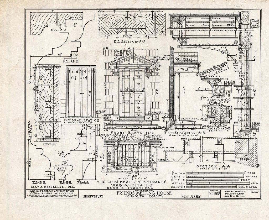 Blueprint HABS NJ,13-Shrew,2- (Sheet 11 of 16) - Friends Meetinghouse, Sycamore Avenue, Shrewsbury, Monmouth County, NJ