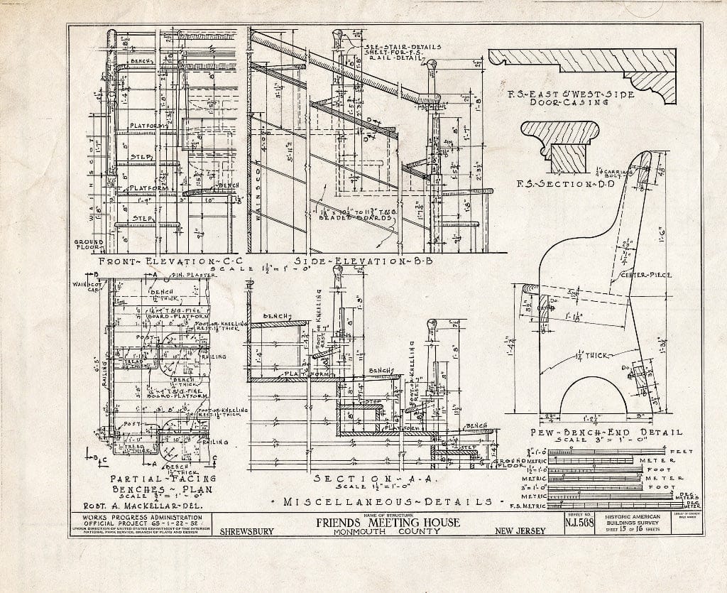 Blueprint HABS NJ,13-Shrew,2- (Sheet 15 of 16) - Friends Meetinghouse, Sycamore Avenue, Shrewsbury, Monmouth County, NJ