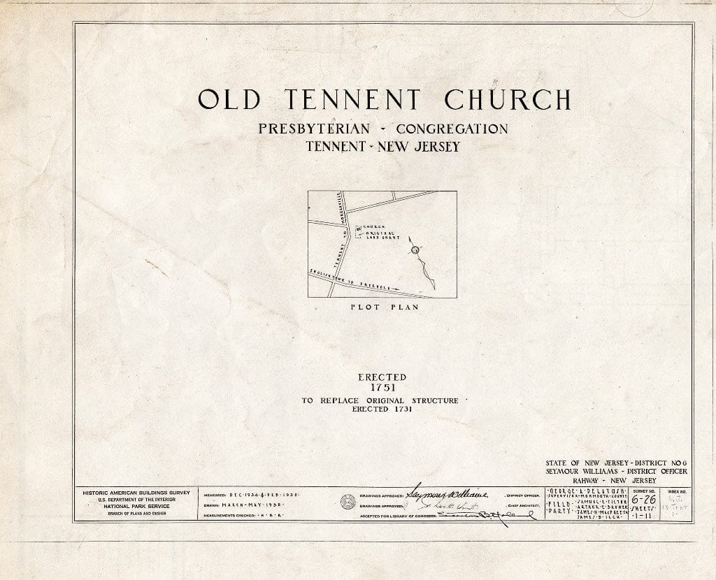 Blueprint HABS NJ,13-Tent,1- (Sheet 0 of 11) - First Presbyterian Church, Tennent, Monmouth County, NJ