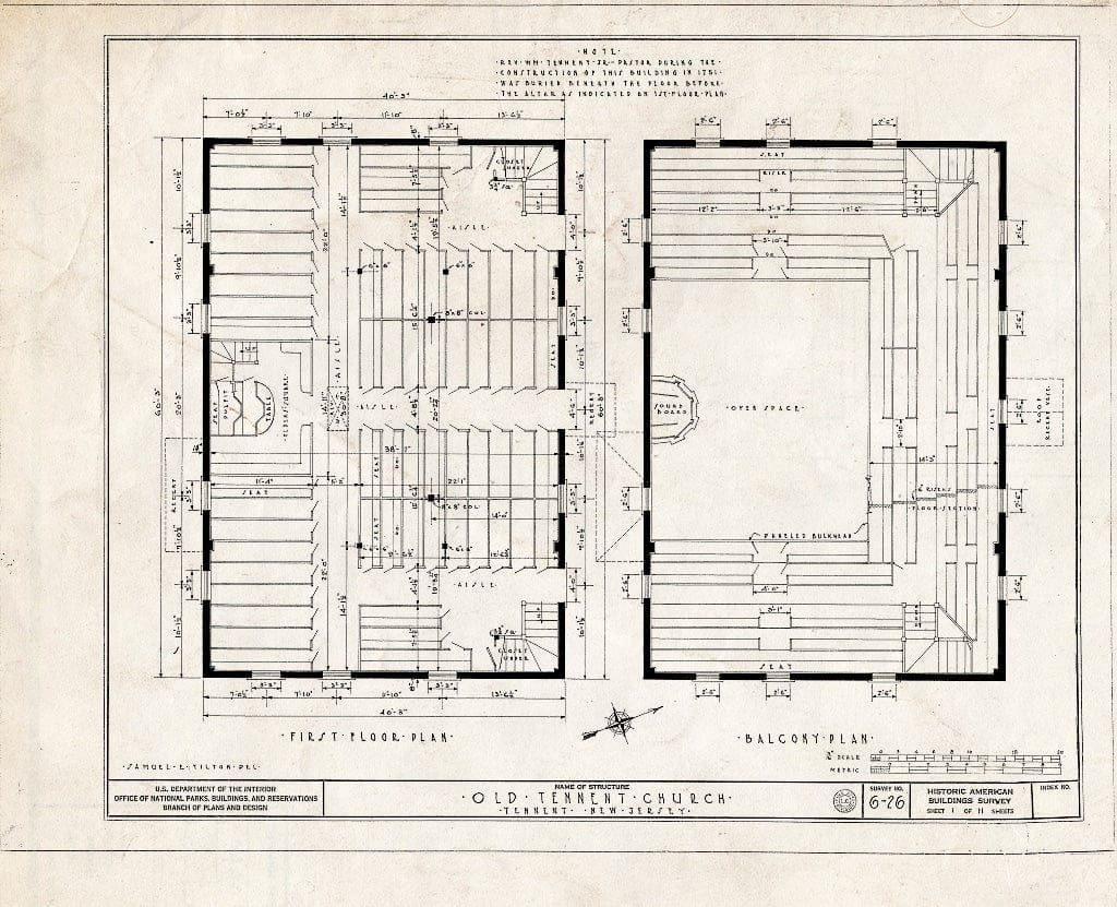 Blueprint HABS NJ,13-Tent,1- (Sheet 1 of 11) - First Presbyterian Church, Tennent, Monmouth County, NJ