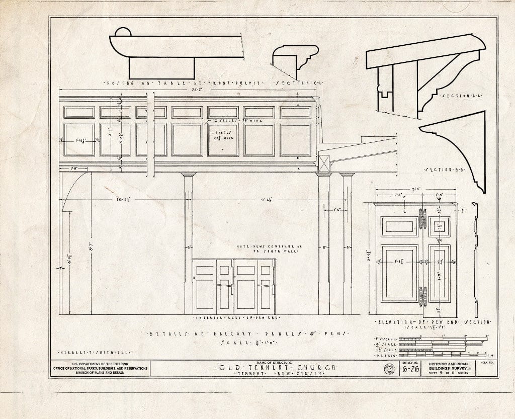 Blueprint HABS NJ,13-Tent,1- (Sheet 9 of 11) - First Presbyterian Church, Tennent, Monmouth County, NJ
