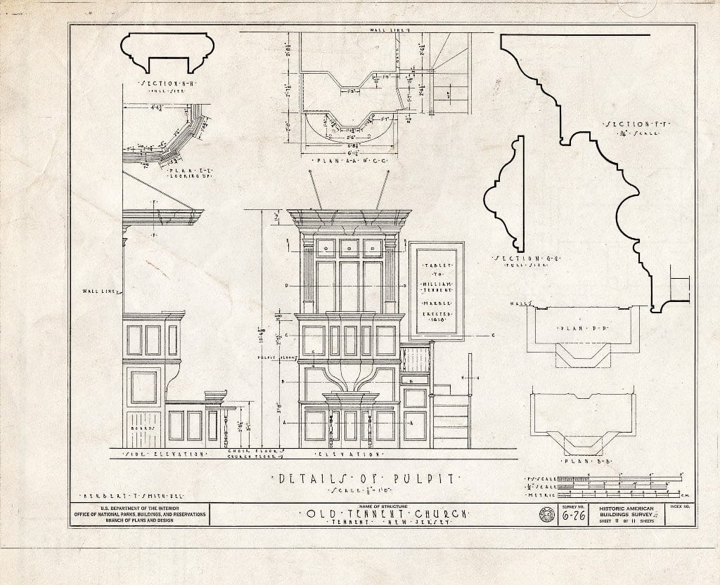 Blueprint HABS NJ,13-Tent,1- (Sheet 11 of 11) - First Presbyterian Church, Tennent, Monmouth County, NJ