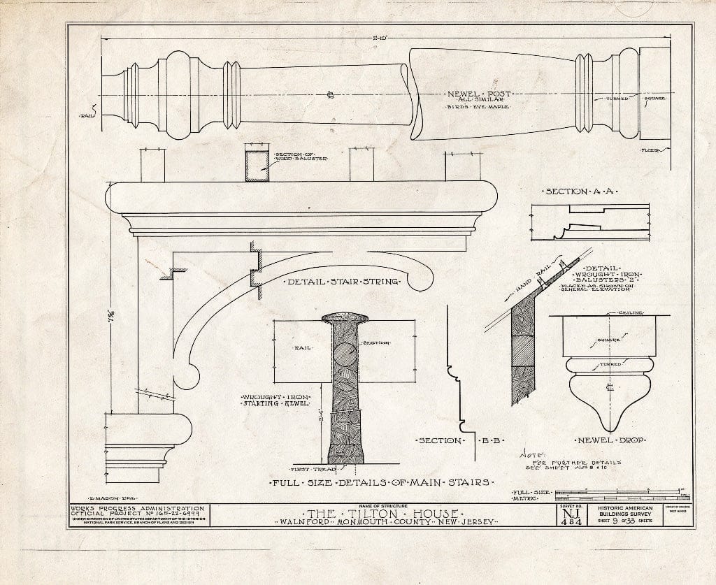 Blueprint HABS NJ,13-WALF.V,1- (Sheet 9 of 33) - Tilton House, Walnford, Monmouth County, NJ