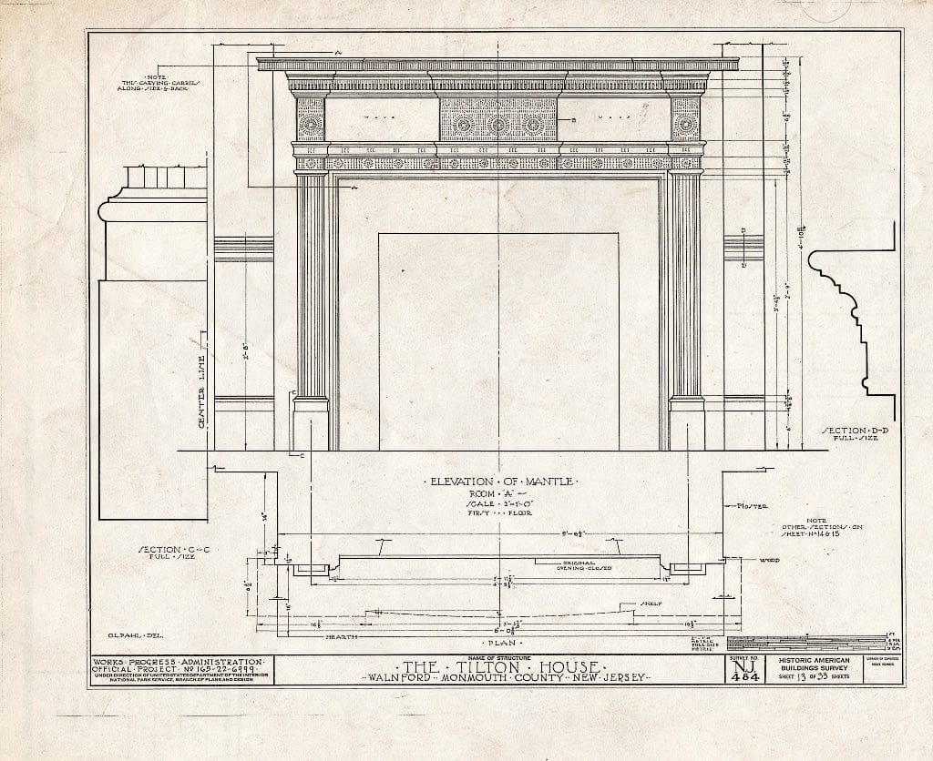 Blueprint HABS NJ,13-WALF.V,1- (Sheet 13 of 33) - Tilton House, Walnford, Monmouth County, NJ