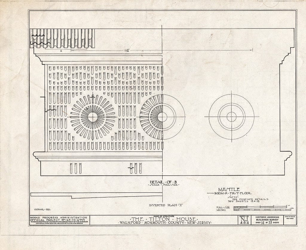 Blueprint HABS NJ,13-WALF.V,1- (Sheet 14 of 33) - Tilton House, Walnford, Monmouth County, NJ