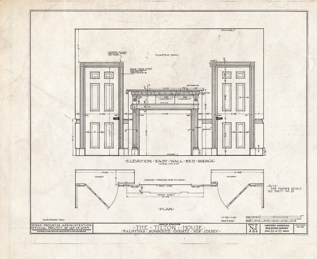 Blueprint HABS NJ,13-WALF.V,1- (Sheet 20 of 33) - Tilton House, Walnford, Monmouth County, NJ