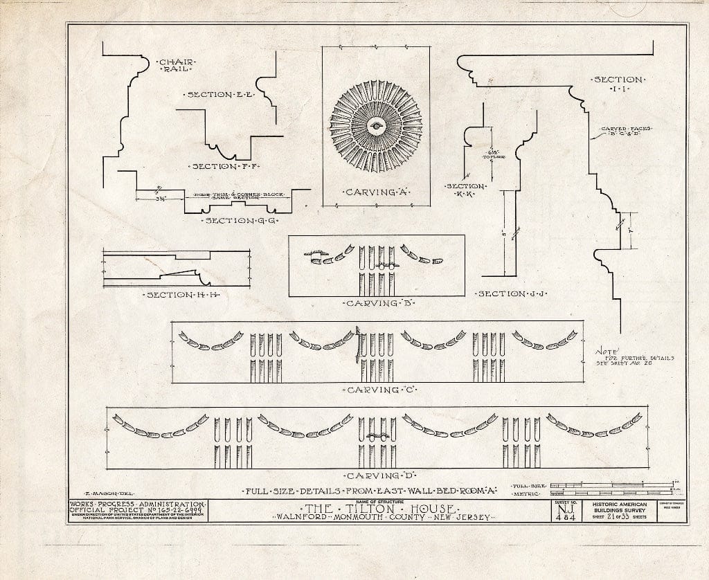 Blueprint HABS NJ,13-WALF.V,1- (Sheet 21 of 33) - Tilton House, Walnford, Monmouth County, NJ