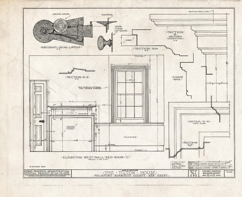 Blueprint HABS NJ,13-WALF.V,1- (Sheet 23 of 33) - Tilton House, Walnford, Monmouth County, NJ