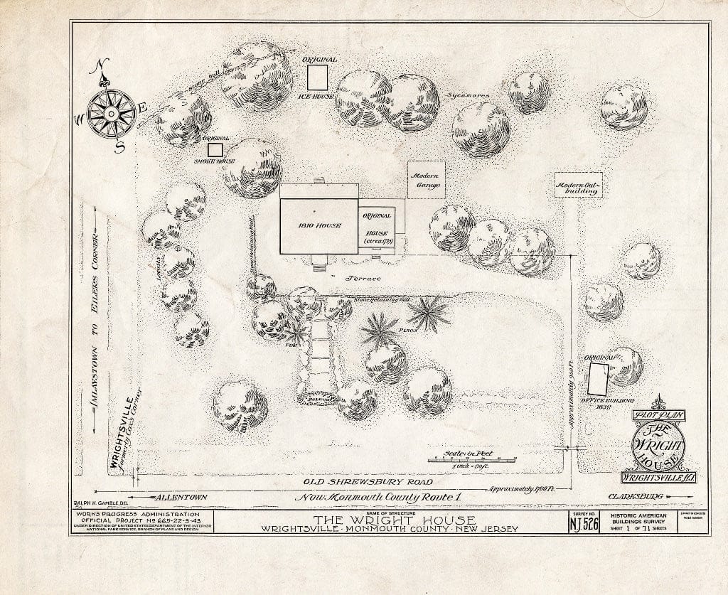 Blueprint HABS NJ,13-Writ,1- (Sheet 1 of 71) - Wright House, Old Shrewsbury Road, Wrightsville, Monmouth County, NJ
