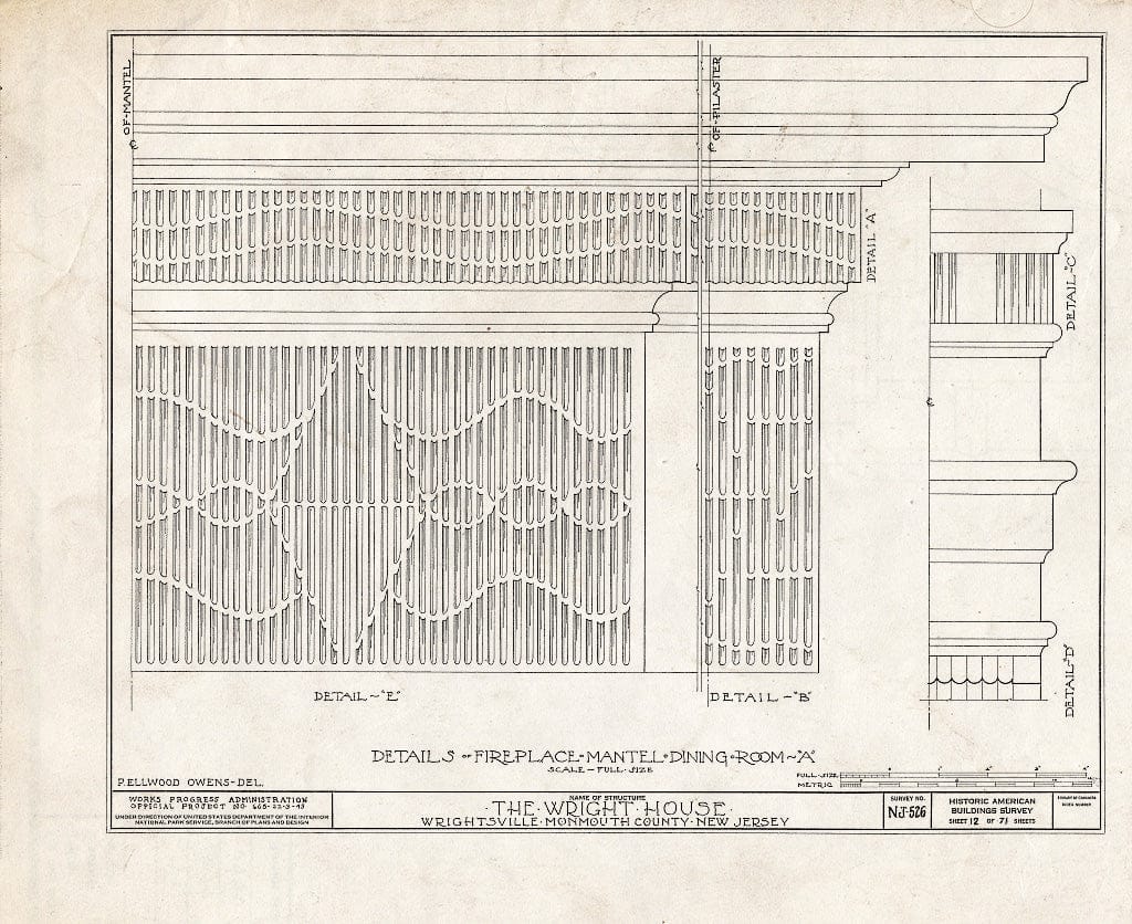 Blueprint HABS NJ,13-Writ,1- (Sheet 12 of 71) - Wright House, Old Shrewsbury Road, Wrightsville, Monmouth County, NJ