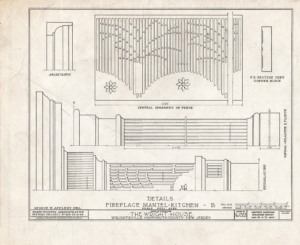 Blueprint HABS NJ,13-Writ,1- (Sheet 15 of 71) - Wright House, Old Shrewsbury Road, Wrightsville, Monmouth County, NJ
