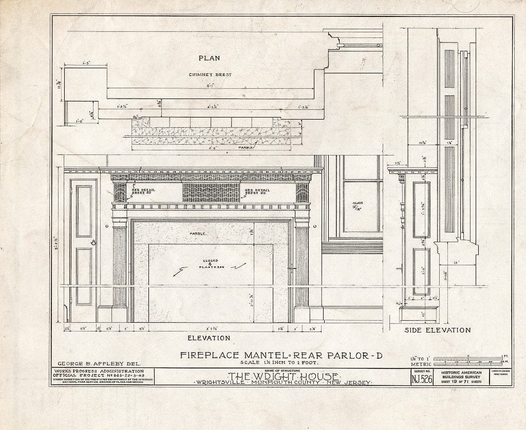 Blueprint HABS NJ,13-Writ,1- (Sheet 19 of 71) - Wright House, Old Shrewsbury Road, Wrightsville, Monmouth County, NJ