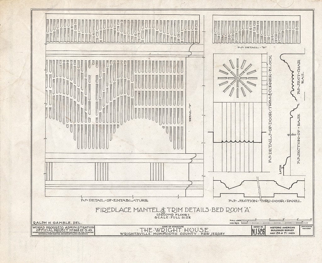 Blueprint HABS NJ,13-Writ,1- (Sheet 24 of 71) - Wright House, Old Shrewsbury Road, Wrightsville, Monmouth County, NJ