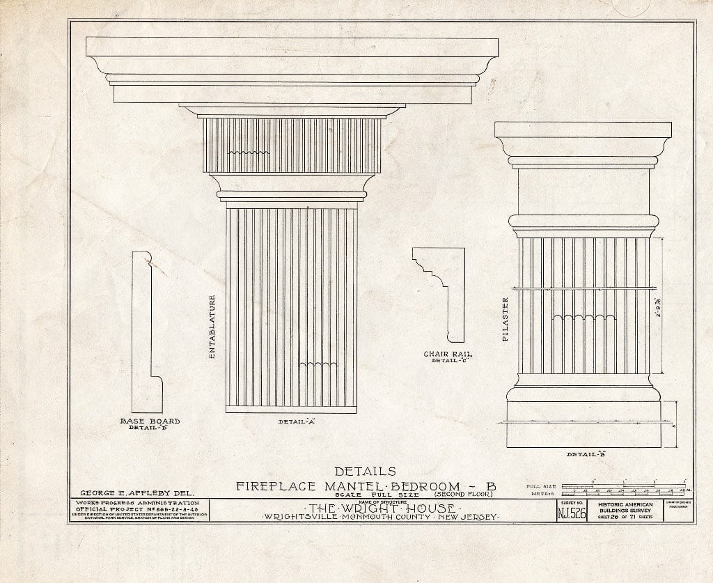Blueprint HABS NJ,13-Writ,1- (Sheet 26 of 71) - Wright House, Old Shrewsbury Road, Wrightsville, Monmouth County, NJ