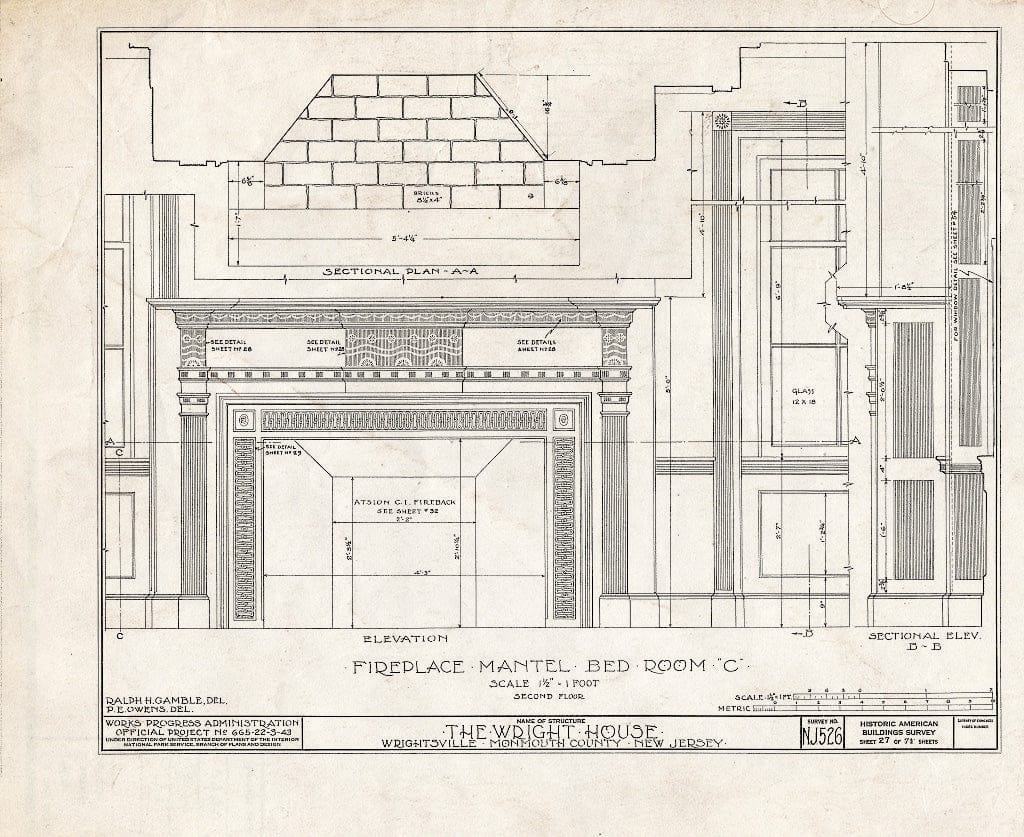 Blueprint HABS NJ,13-Writ,1- (Sheet 27 of 71) - Wright House, Old Shrewsbury Road, Wrightsville, Monmouth County, NJ