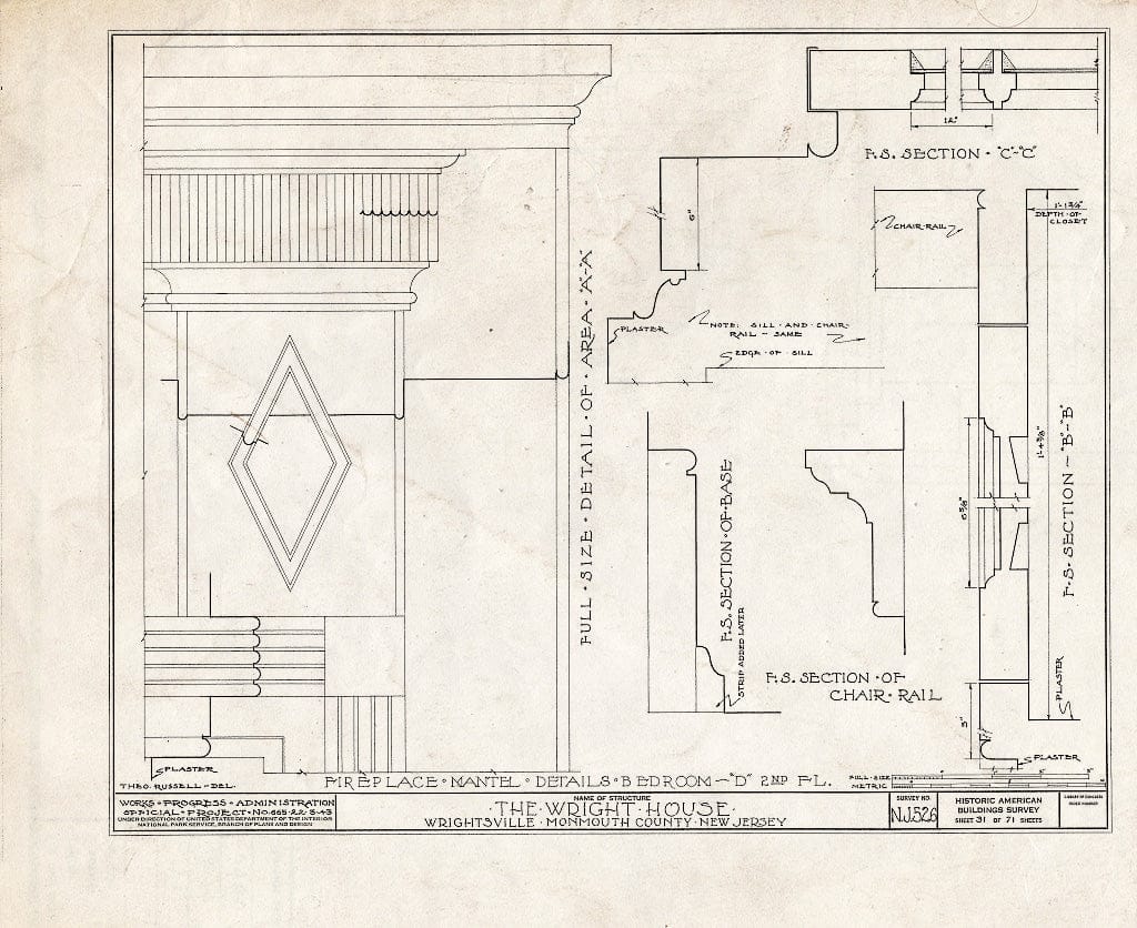 Blueprint HABS NJ,13-Writ,1- (Sheet 31 of 71) - Wright House, Old Shrewsbury Road, Wrightsville, Monmouth County, NJ