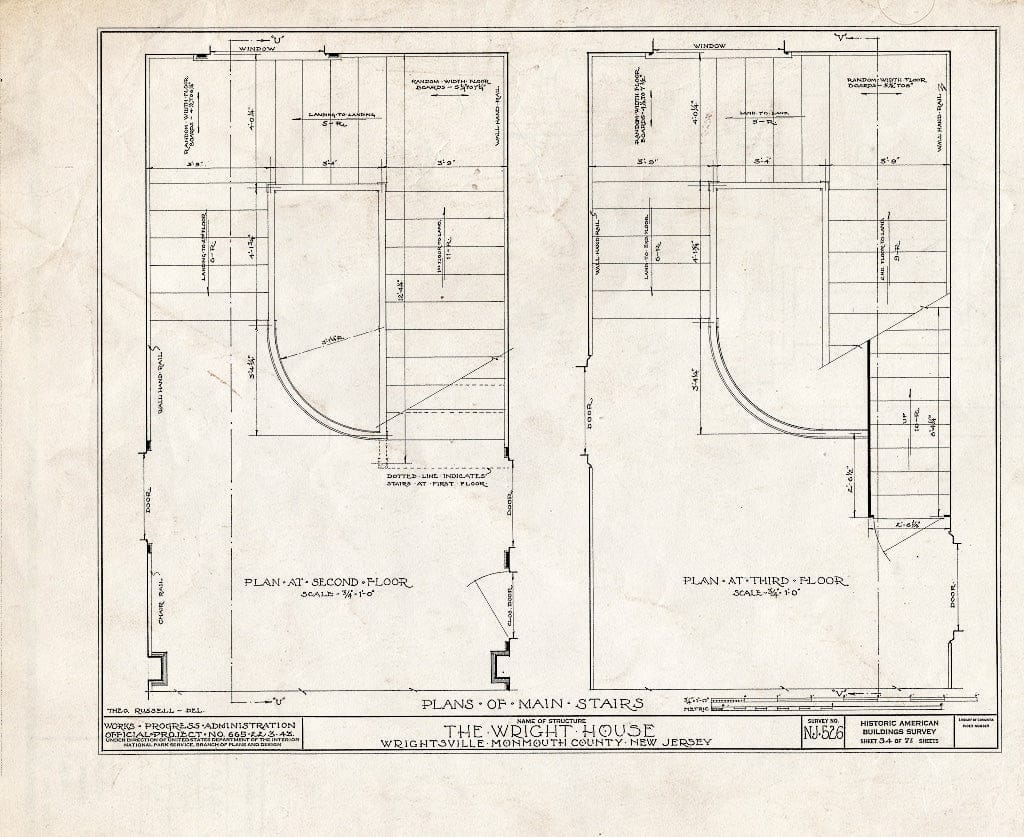 Blueprint HABS NJ,13-Writ,1- (Sheet 34 of 71) - Wright House, Old Shrewsbury Road, Wrightsville, Monmouth County, NJ