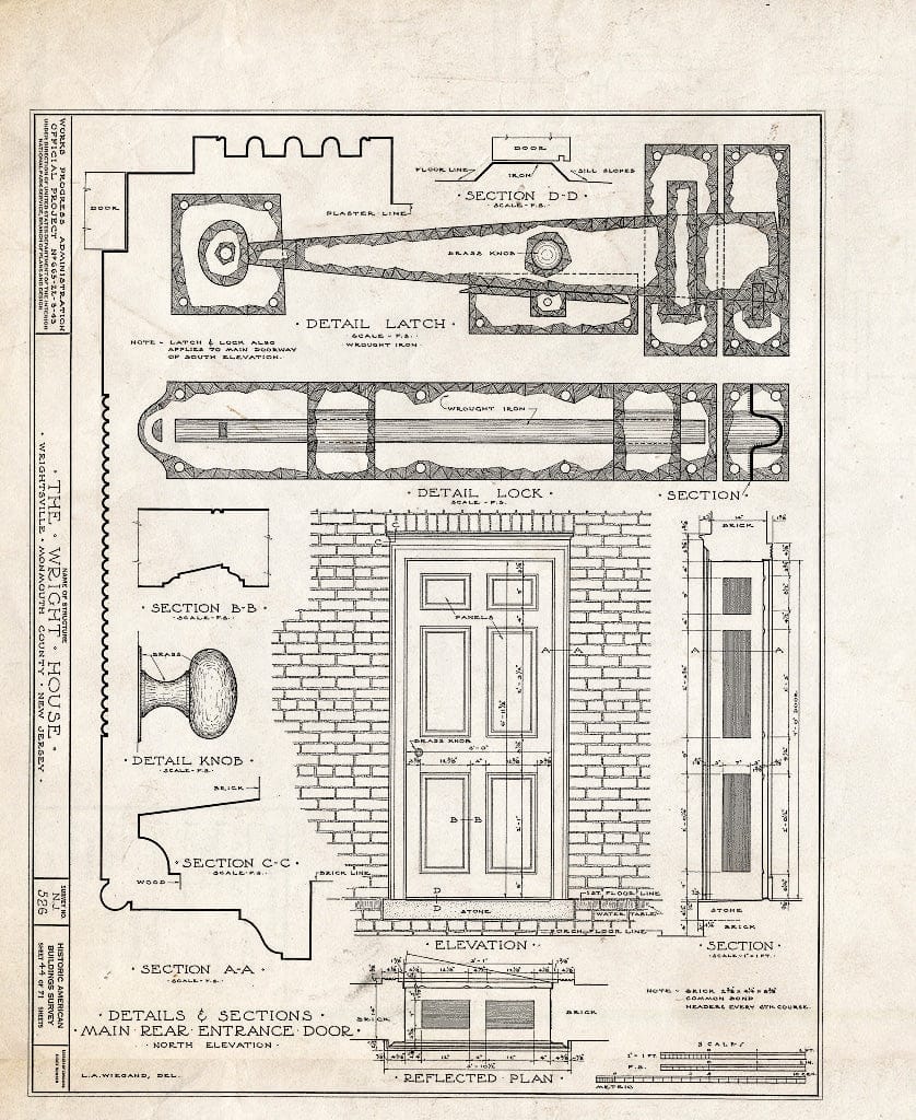 Blueprint HABS NJ,13-Writ,1- (Sheet 44 of 71) - Wright House, Old Shrewsbury Road, Wrightsville, Monmouth County, NJ