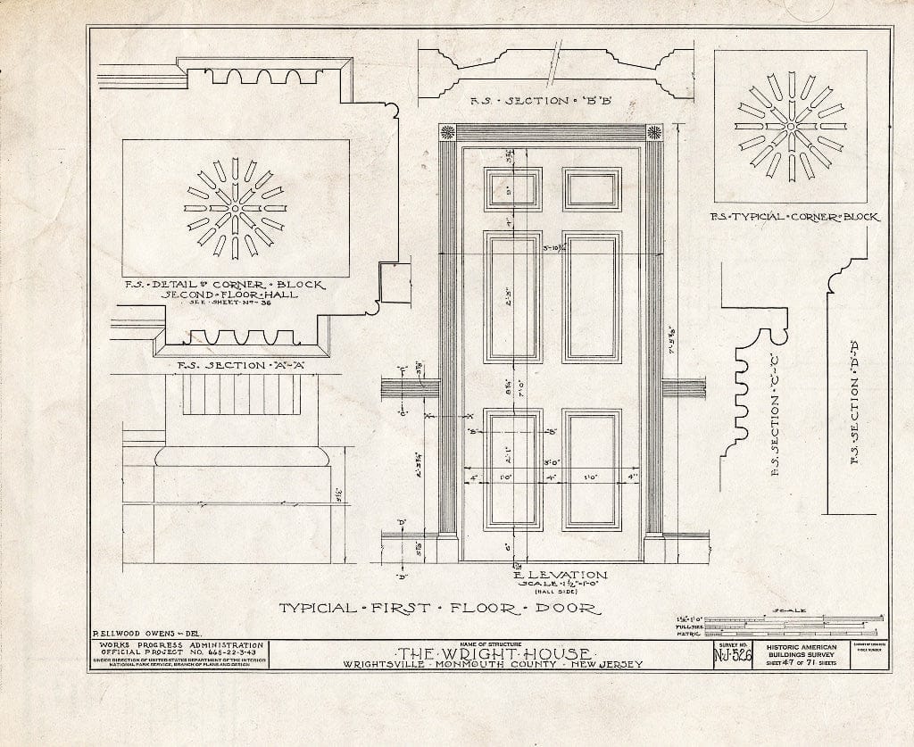 Blueprint HABS NJ,13-Writ,1- (Sheet 47 of 71) - Wright House, Old Shrewsbury Road, Wrightsville, Monmouth County, NJ