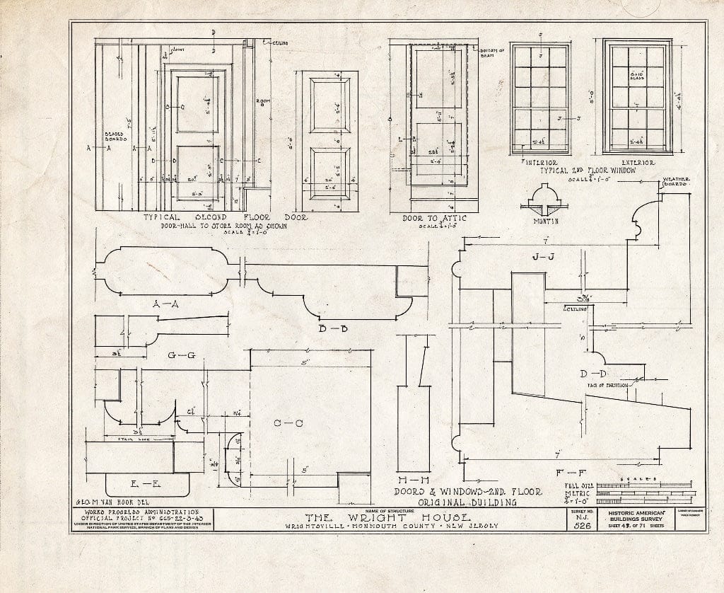 Blueprint HABS NJ,13-Writ,1- (Sheet 49 of 71) - Wright House, Old Shrewsbury Road, Wrightsville, Monmouth County, NJ