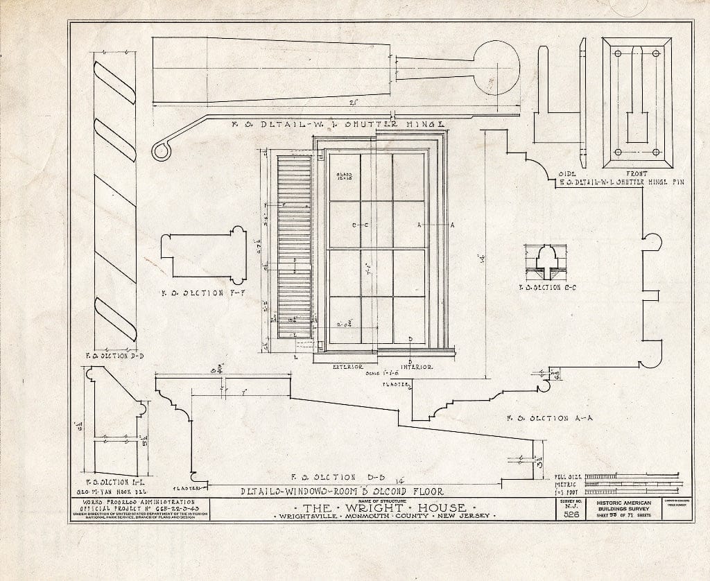 Blueprint HABS NJ,13-Writ,1- (Sheet 55 of 71) - Wright House, Old Shrewsbury Road, Wrightsville, Monmouth County, NJ