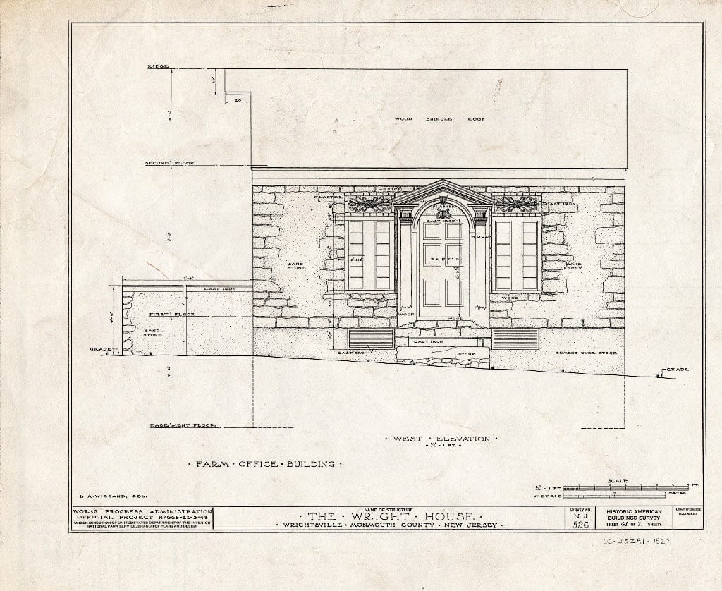 Blueprint HABS NJ,13-Writ,1- (Sheet 61 of 71) - Wright House, Old Shrewsbury Road, Wrightsville, Monmouth County, NJ