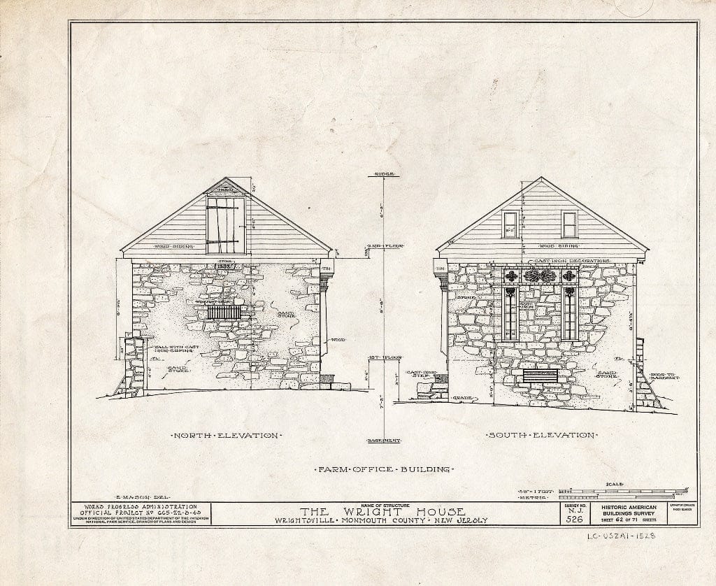 Blueprint HABS NJ,13-Writ,1- (Sheet 62 of 71) - Wright House, Old Shrewsbury Road, Wrightsville, Monmouth County, NJ