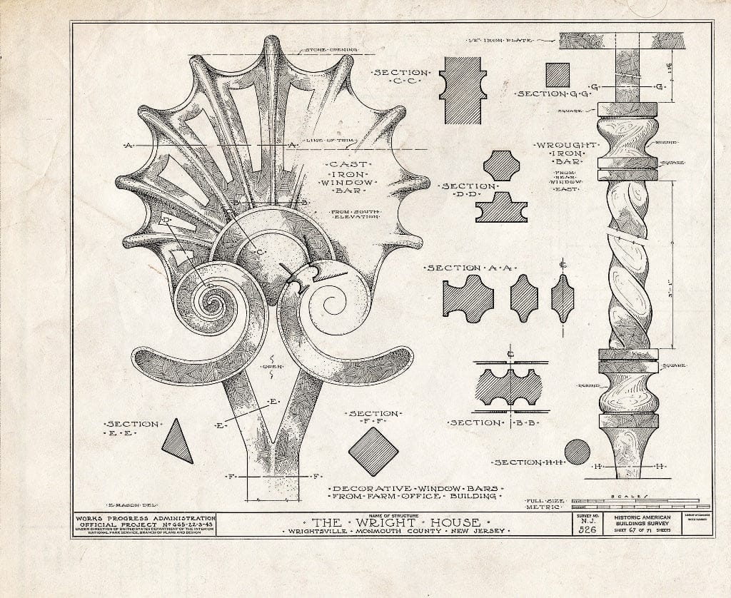 Blueprint HABS NJ,13-Writ,1- (Sheet 67 of 71) - Wright House, Old Shrewsbury Road, Wrightsville, Monmouth County, NJ