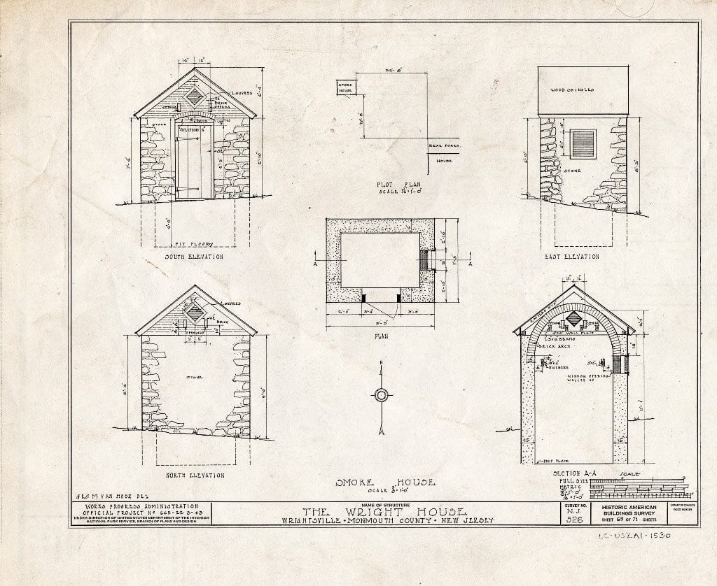 Blueprint HABS NJ,13-Writ,1- (Sheet 69 of 71) - Wright House, Old Shrewsbury Road, Wrightsville, Monmouth County, NJ