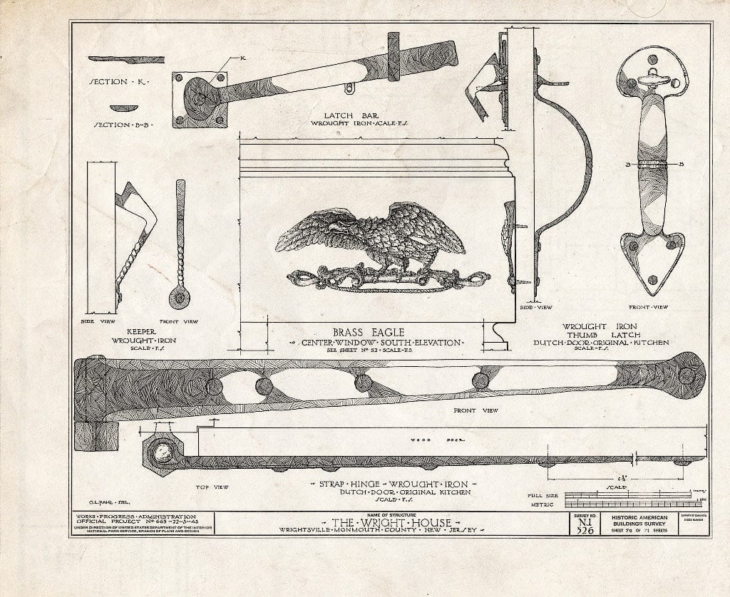 Blueprint HABS NJ,13-Writ,1- (Sheet 70 of 71) - Wright House, Old Shrewsbury Road, Wrightsville, Monmouth County, NJ