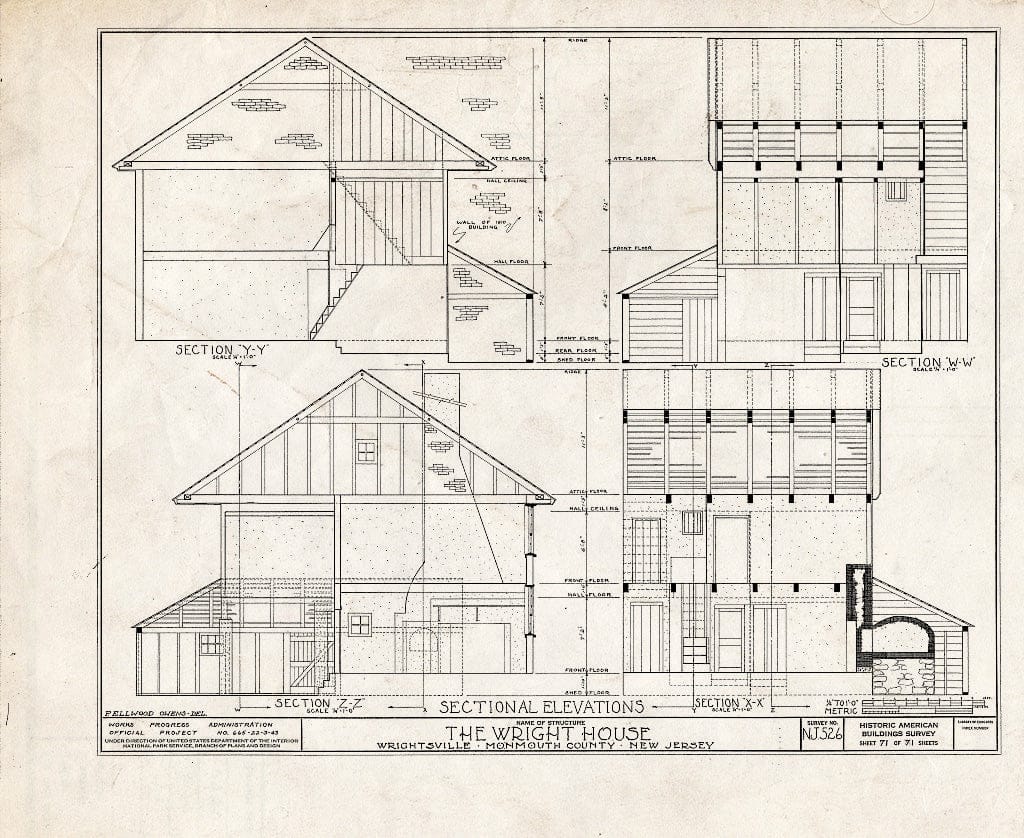 Blueprint HABS NJ,13-Writ,1- (Sheet 71 of 71) - Wright House, Old Shrewsbury Road, Wrightsville, Monmouth County, NJ
