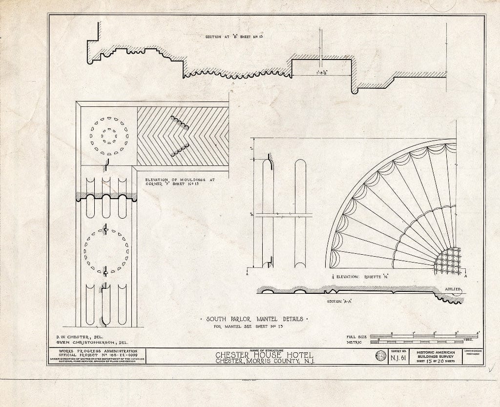 Blueprint HABS NJ,14-Chest,1- (Sheet 15 of 20) - Chester House Hotel, Chester, Morris County, NJ