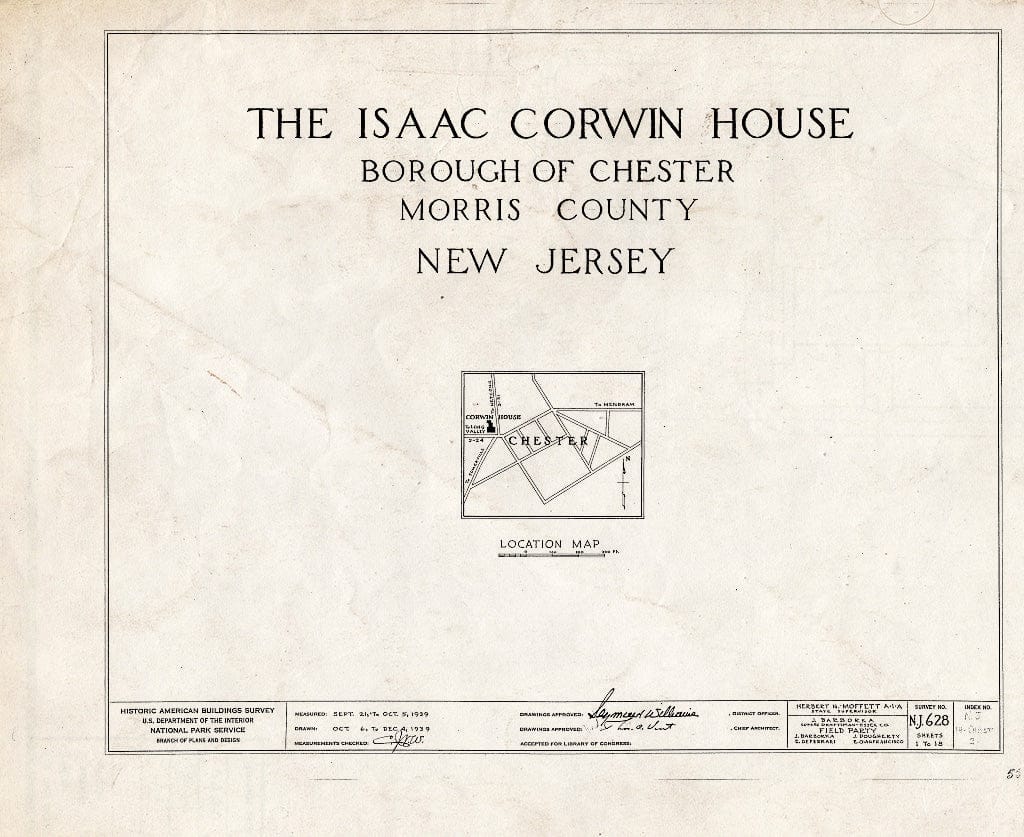 Blueprint HABS NJ,14-Chest,2- (Sheet 0 of 18) - Issac Corwin House, Chester, Morris County, NJ