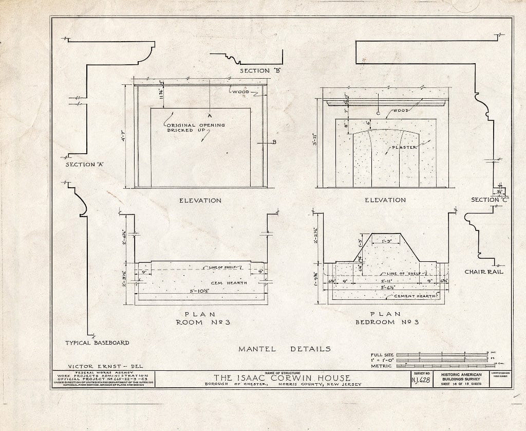 Blueprint HABS NJ,14-Chest,2- (Sheet 14 of 18) - Issac Corwin House, Chester, Morris County, NJ