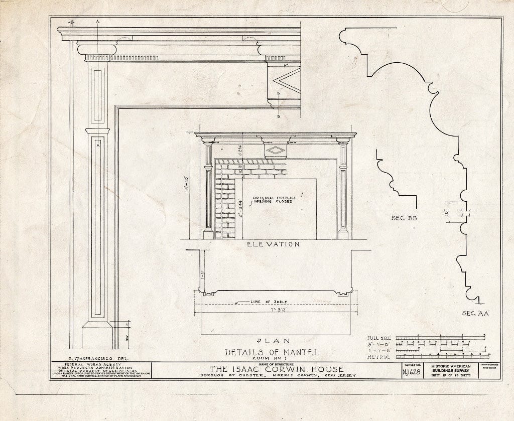 Blueprint HABS NJ,14-Chest,2- (Sheet 15 of 18) - Issac Corwin House, Chester, Morris County, NJ