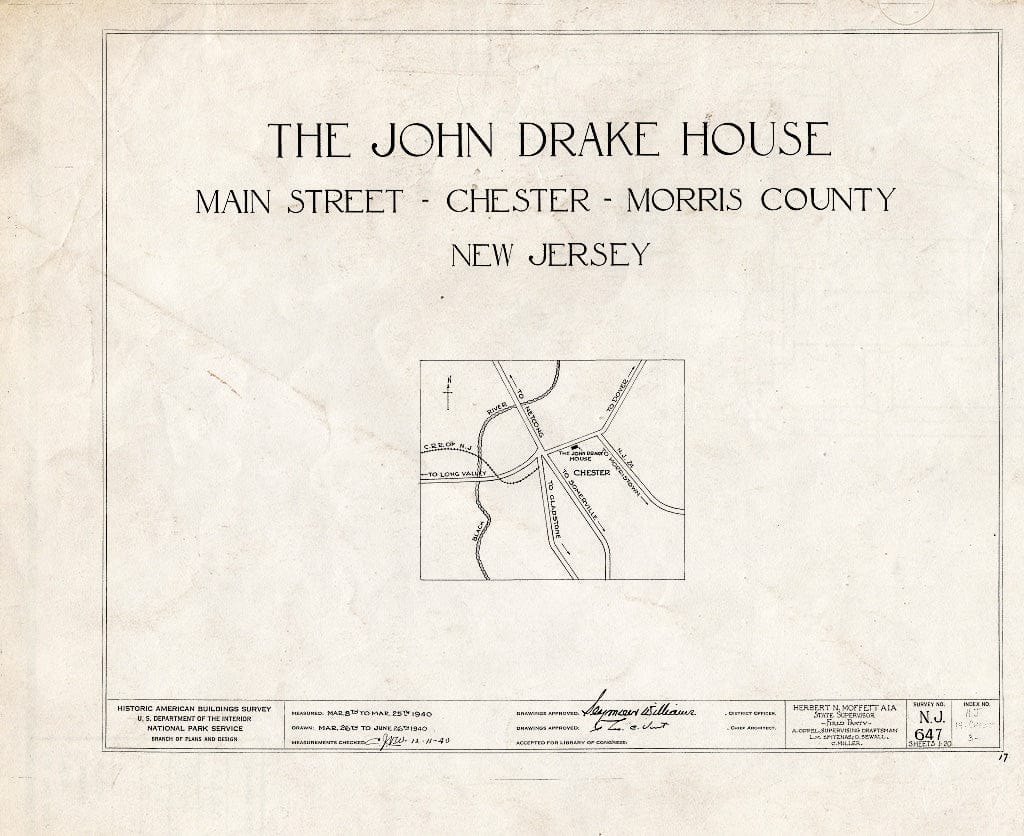 Blueprint HABS NJ,14-Chest,3- (Sheet 0 of 20) - John Drake House, Main Street, Chester, Morris County, NJ