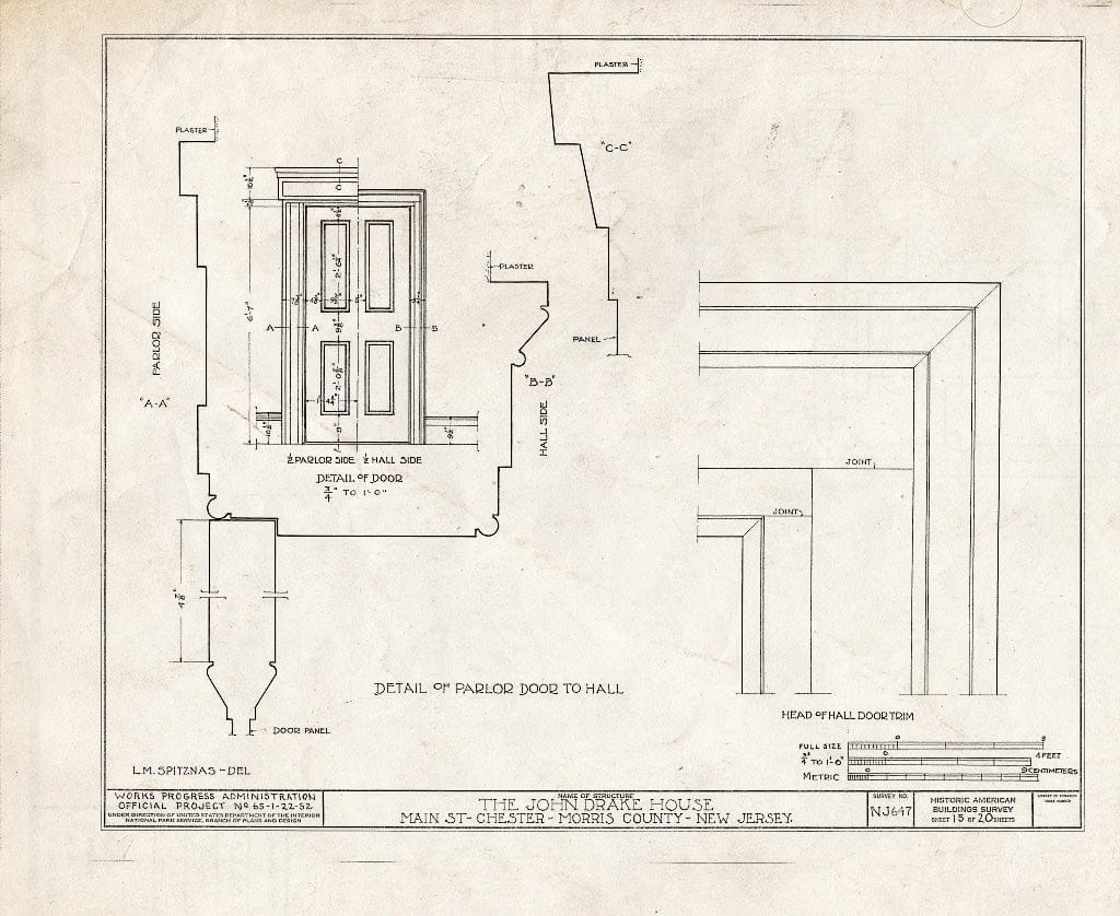 Blueprint HABS NJ,14-Chest,3- (Sheet 15 of 20) - John Drake House, Main Street, Chester, Morris County, NJ