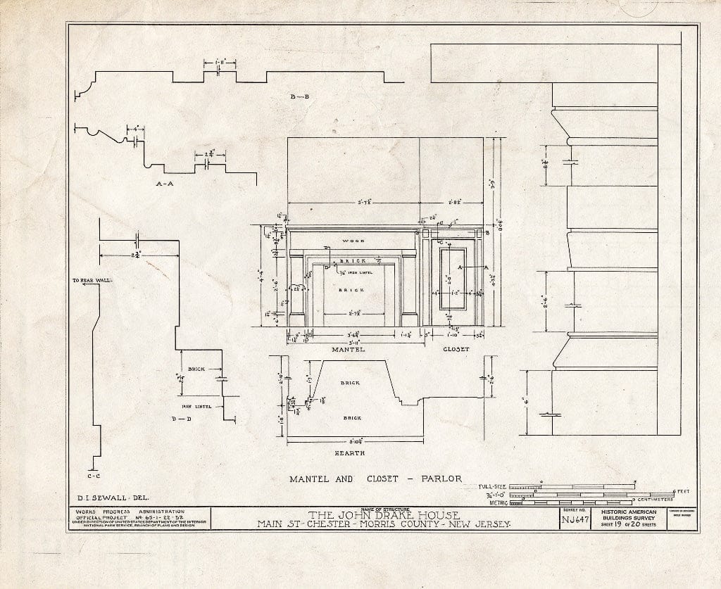 Blueprint HABS NJ,14-Chest,3- (Sheet 19 of 20) - John Drake House, Main Street, Chester, Morris County, NJ