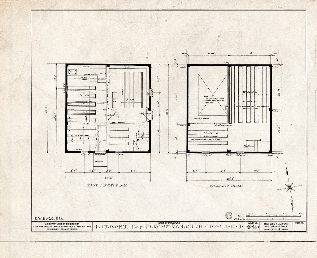 Blueprint HABS NJ,14-DOV,1- (Sheet 3 of 4) - Friends Meetinghouse of Randolph, Dover, Morris County, NJ