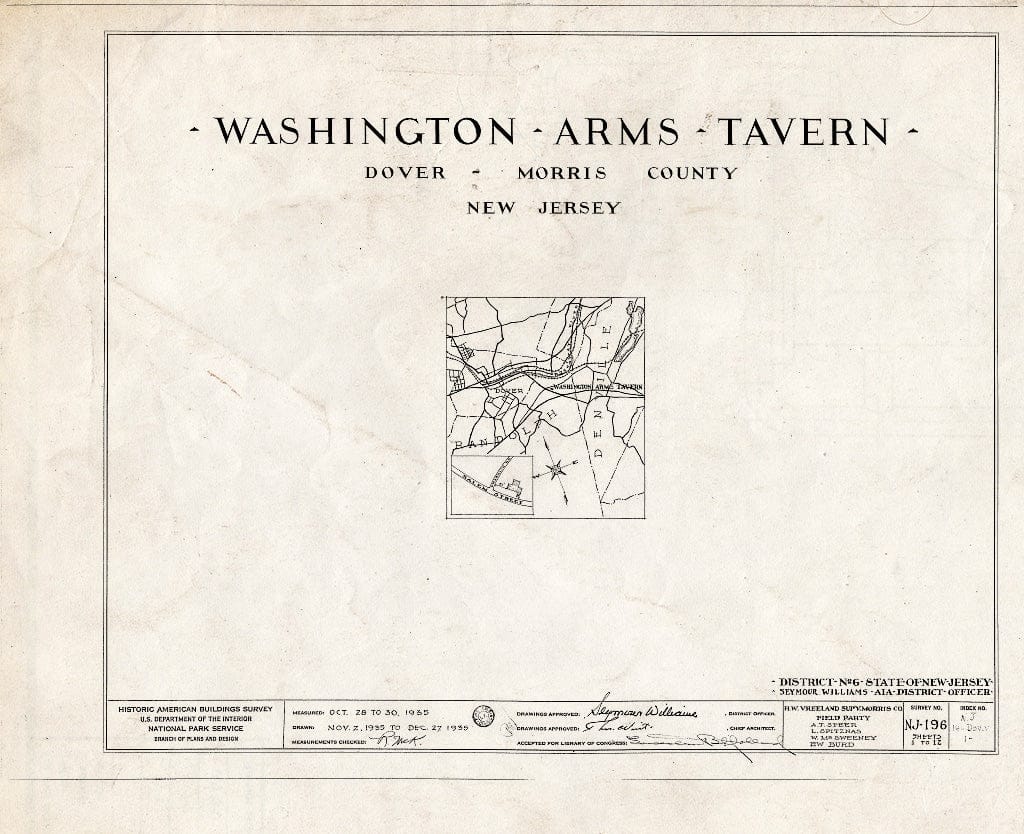 Blueprint HABS NJ,14-DOV.V,1- (Sheet 0 of 12) - Washington Arms Tavern, Dover, Morris County, NJ