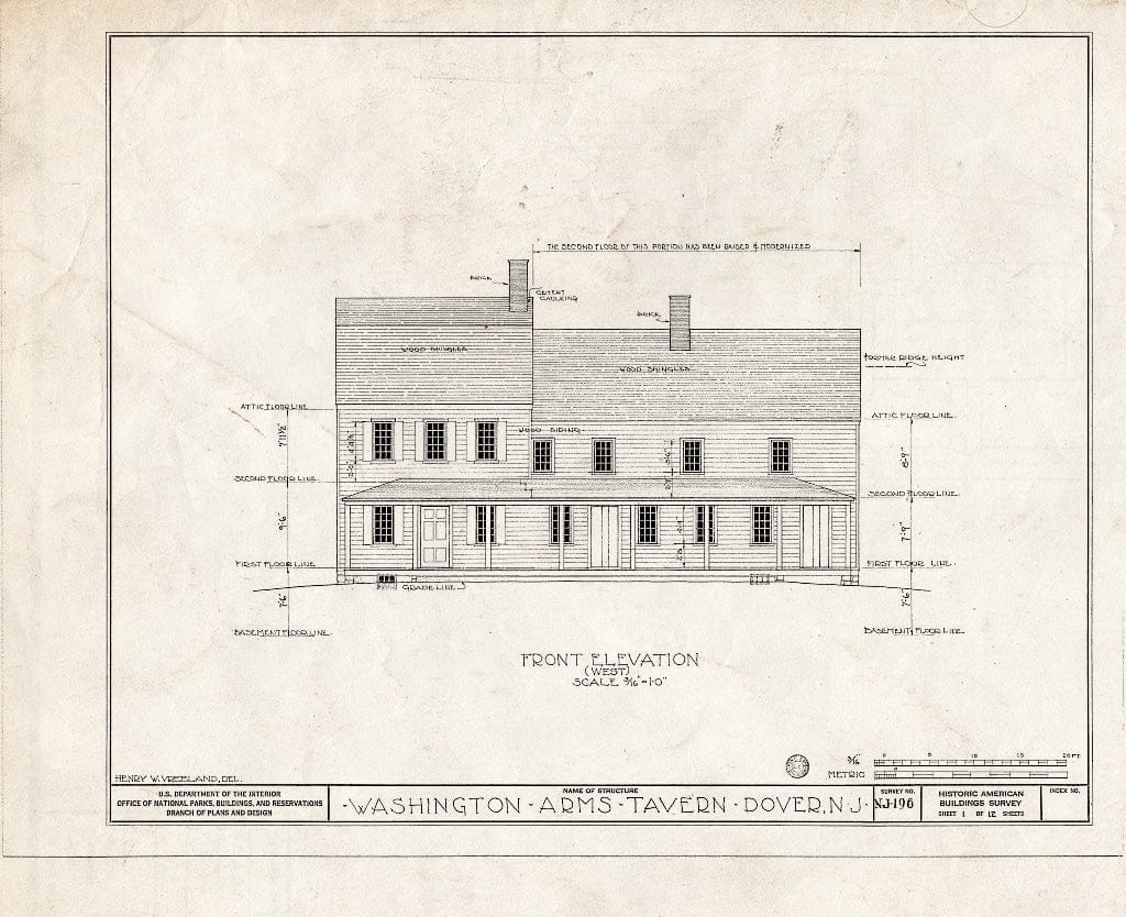 Blueprint HABS NJ,14-DOV.V,1- (Sheet 1 of 12) - Washington Arms Tavern, Dover, Morris County, NJ