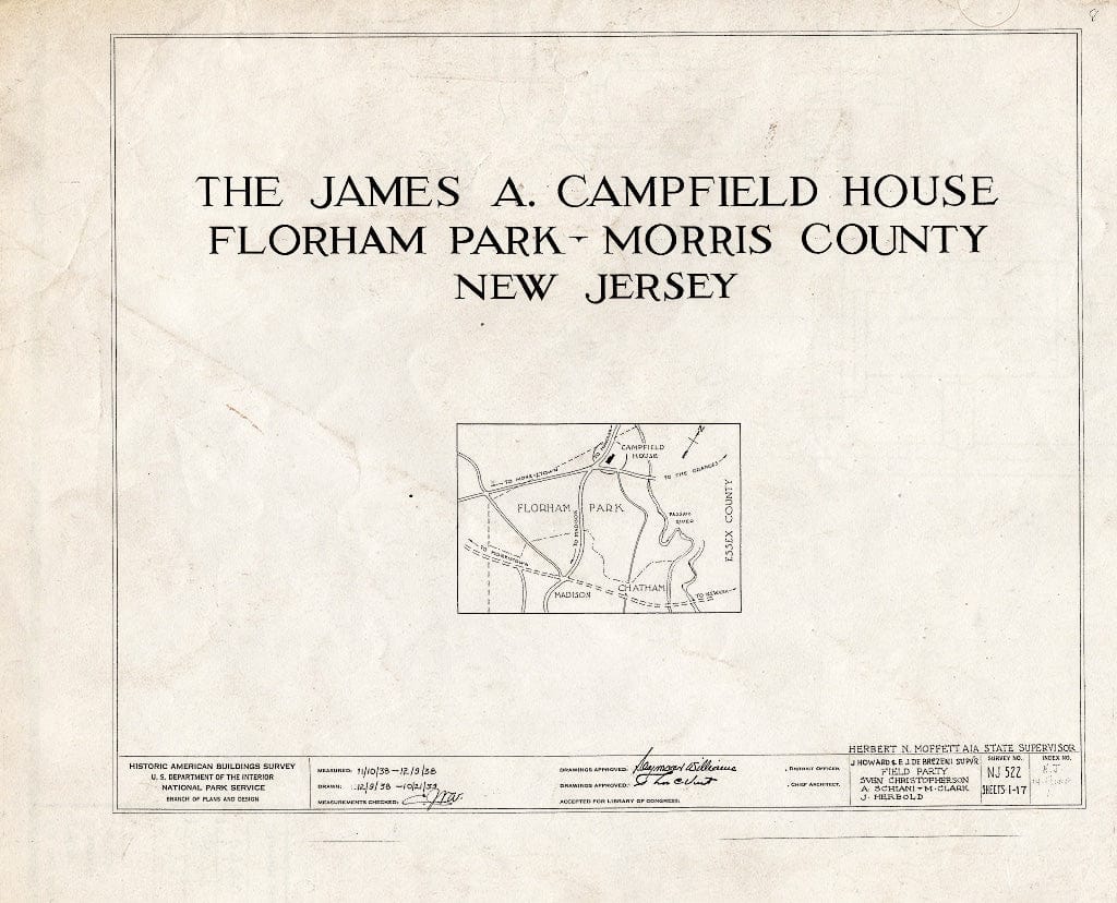 Blueprint HABS NJ,14-FLORP,1- (Sheet 0 of 17) - James A. Campfield House, Florham Park, Morris County, NJ