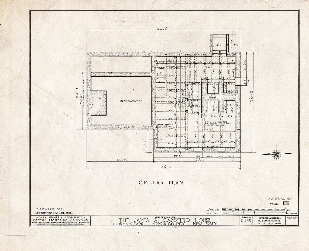 Blueprint HABS NJ,14-FLORP,1- (Sheet 1 of 17) - James A. Campfield House, Florham Park, Morris County, NJ