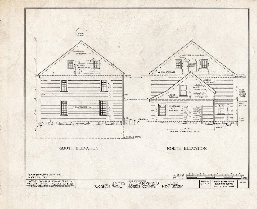 Blueprint HABS NJ,14-FLORP,1- (Sheet 6 of 17) - James A. Campfield House, Florham Park, Morris County, NJ