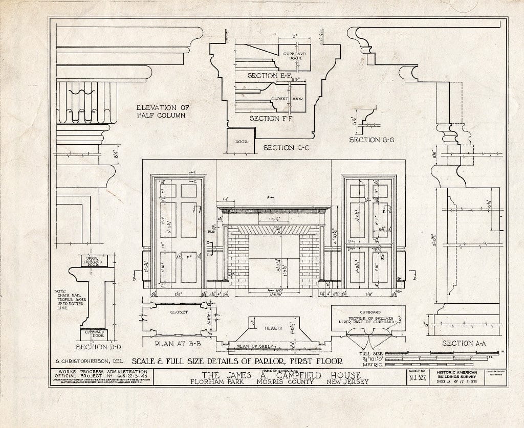 Blueprint HABS NJ,14-FLORP,1- (Sheet 13 of 17) - James A. Campfield House, Florham Park, Morris County, NJ
