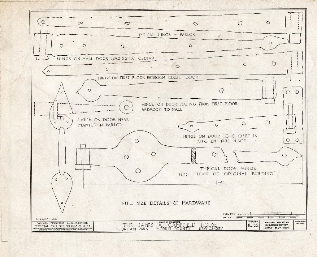 Blueprint HABS NJ,14-FLORP,1- (Sheet 17 of 17) - James A. Campfield House, Florham Park, Morris County, NJ
