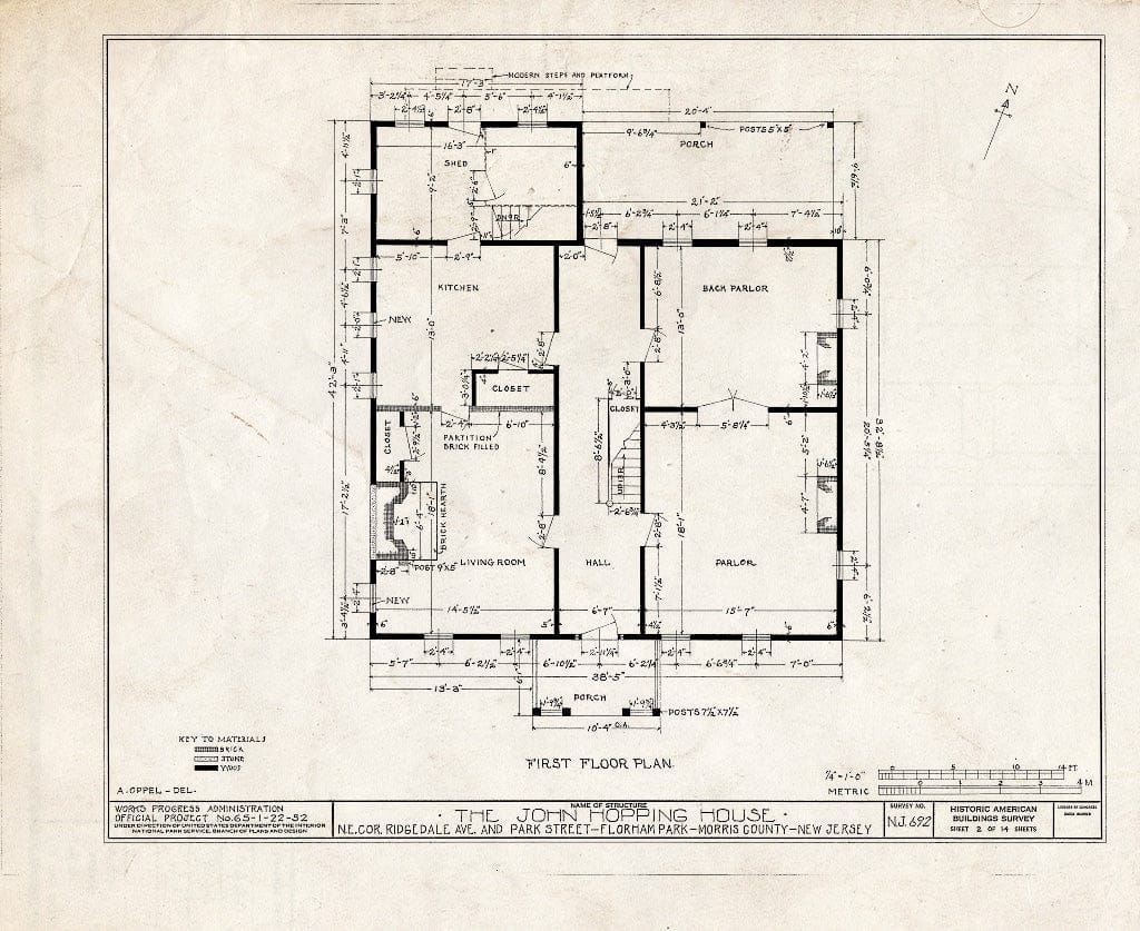 Blueprint HABS NJ,14-FLORP,3- (Sheet 2 of 14) - John Hopping House, Ridgedale Avenue & Park Avenue, Florham Park, Morris County, NJ