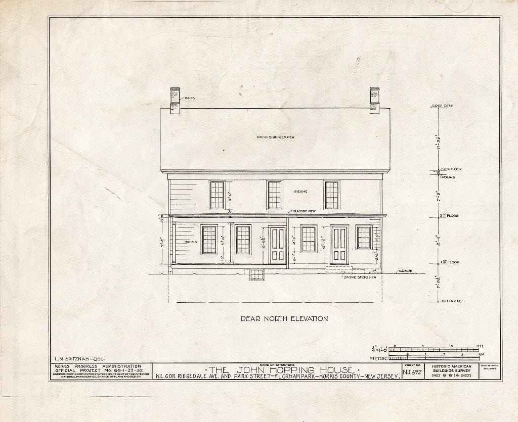 Blueprint HABS NJ,14-FLORP,3- (Sheet 6 of 14) - John Hopping House, Ridgedale Avenue & Park Avenue, Florham Park, Morris County, NJ